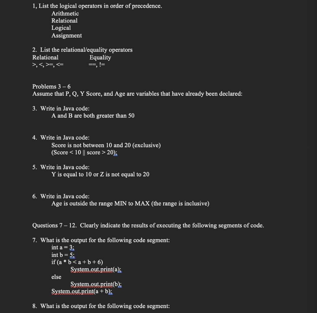 Solved 1, List the logical operators in order of precedence. | Chegg.com