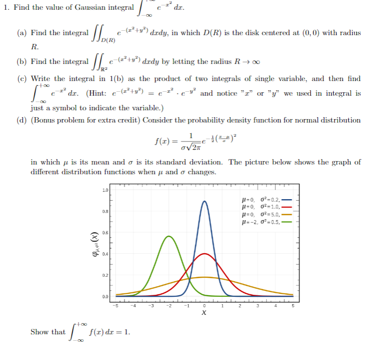 Solved 1. Find the value of Gaussian integral dr. 00 R. (a) | Chegg.com