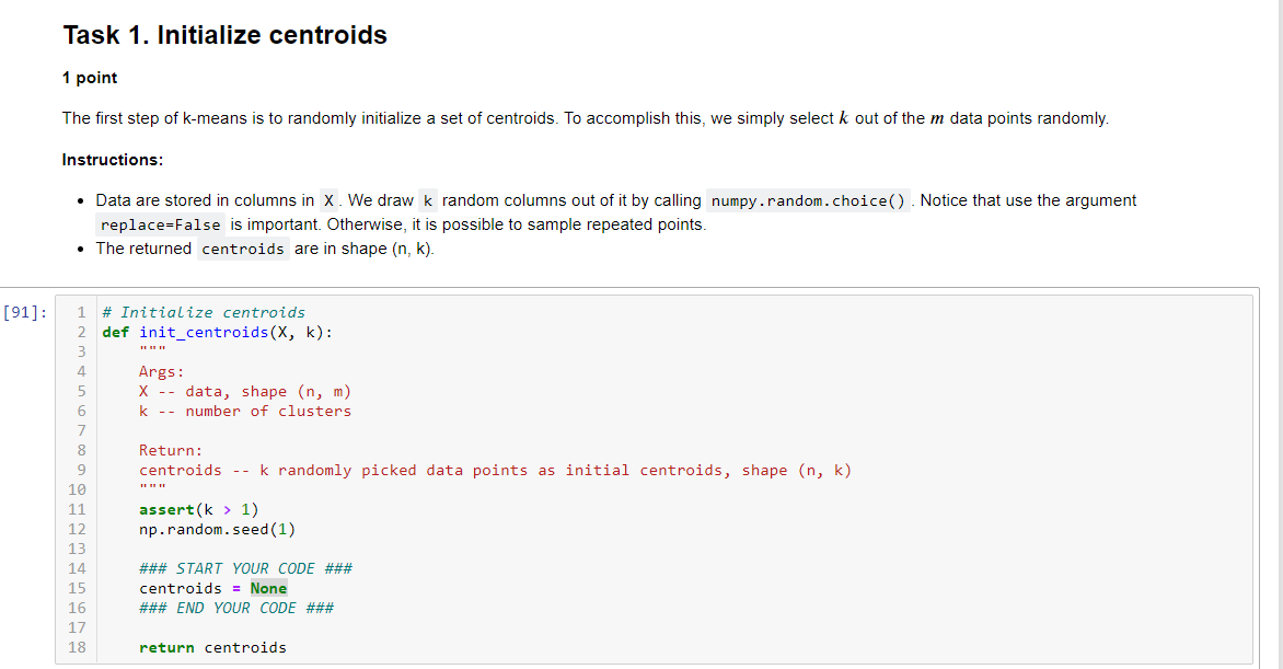 Solved Task 1. Initialize centroids 1 point The first step | Chegg.com