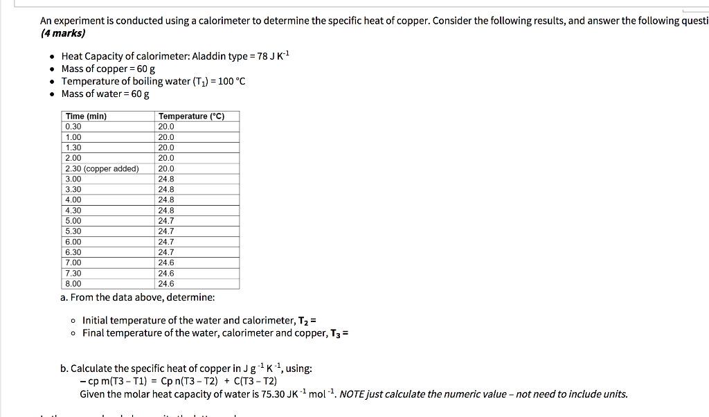 copper calorimeter experiment