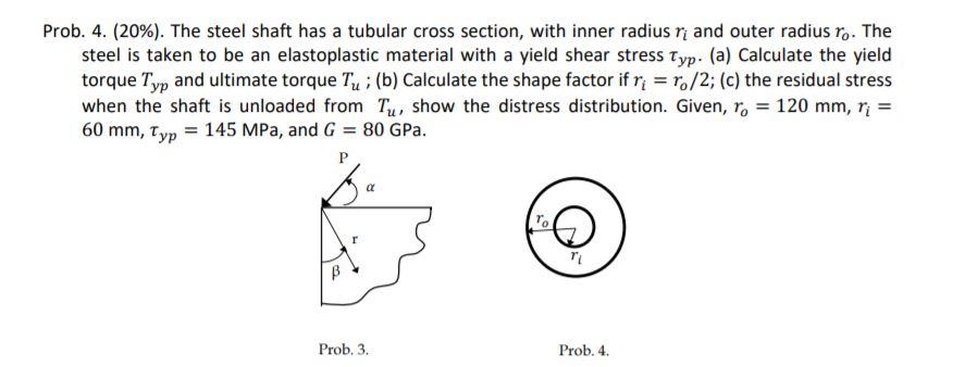 Solved Prob. 4. (20%). The steel shaft has a tubular cross | Chegg.com