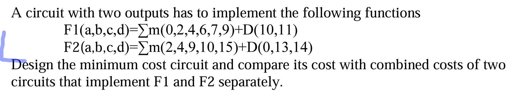 Solved A circuit with two outputs has to implement the | Chegg.com