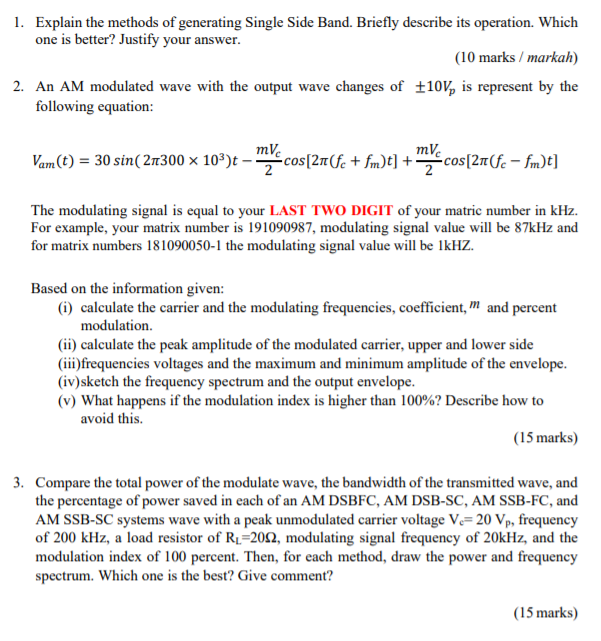 Solved 1. Explain the methods of generating Single Side | Chegg.com