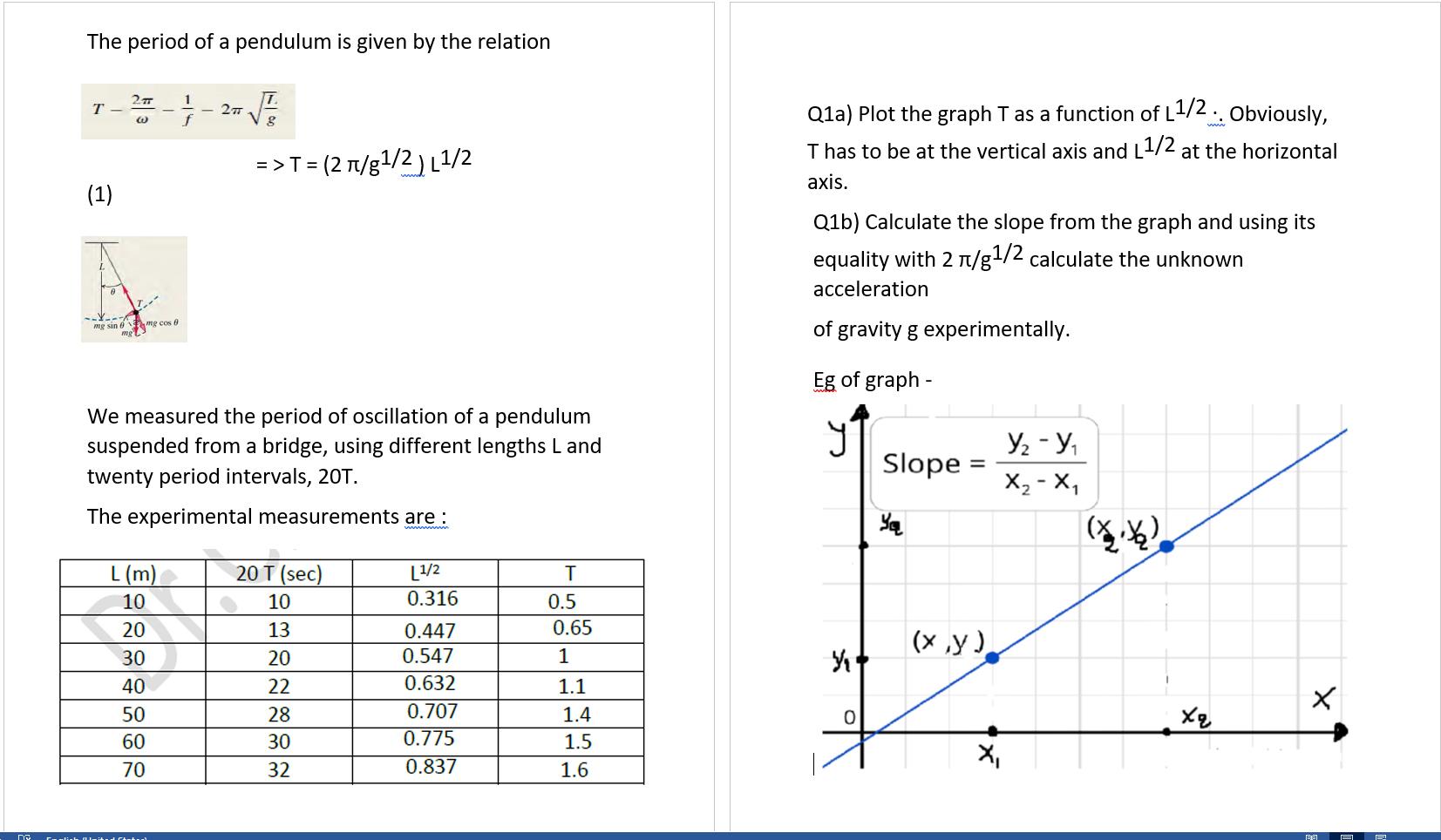 Solved The period of a pendulum is given by the relation 27 | Chegg.com