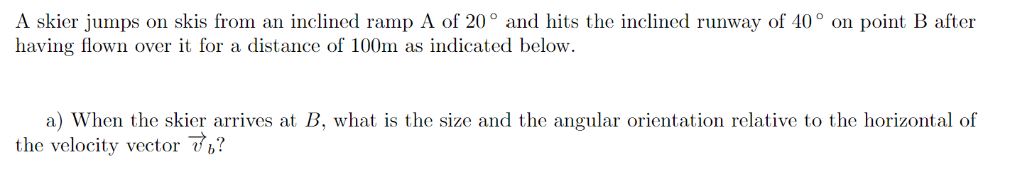 Solved A skier jumps on skis from an inclined ramp A of 20∘ | Chegg.com
