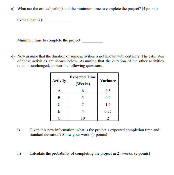 Solved Part I (15 points) Consider the following project | Chegg.com