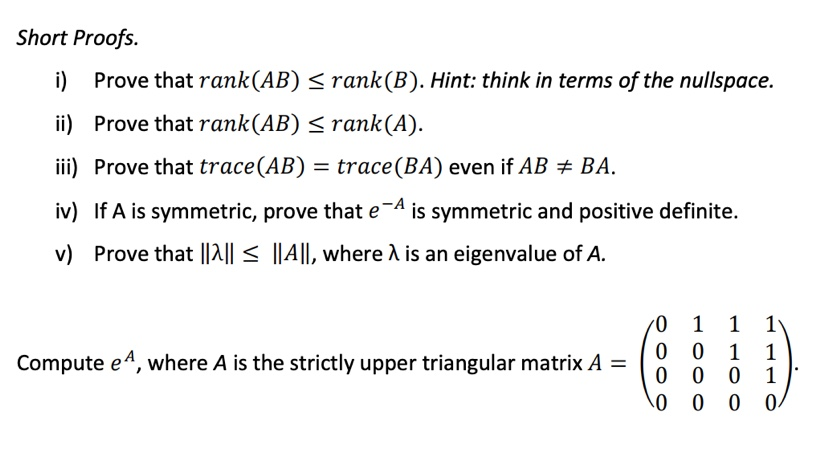 Solved I) Short Proofs. Prove That Rank(AB)