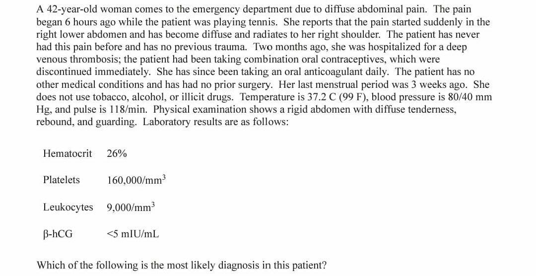 Solved A 42-year-old woman comes to the emergency department | Chegg.com