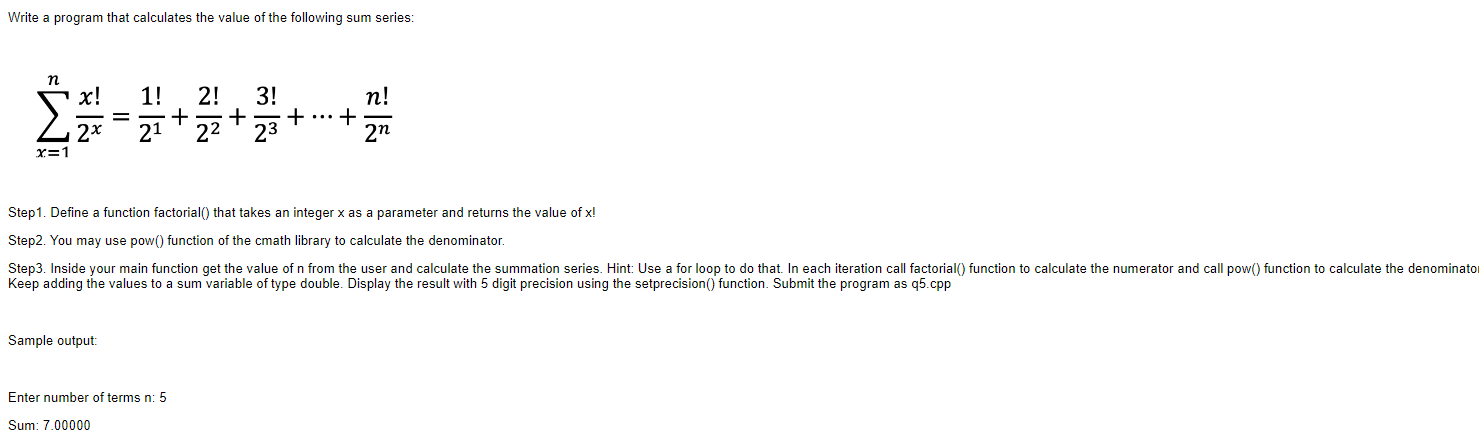 Solved Write a program that calculates the value of the | Chegg.com