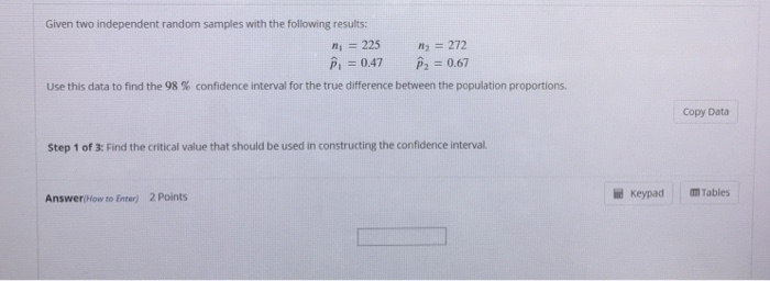 Solved Given two independent random samples with the | Chegg.com