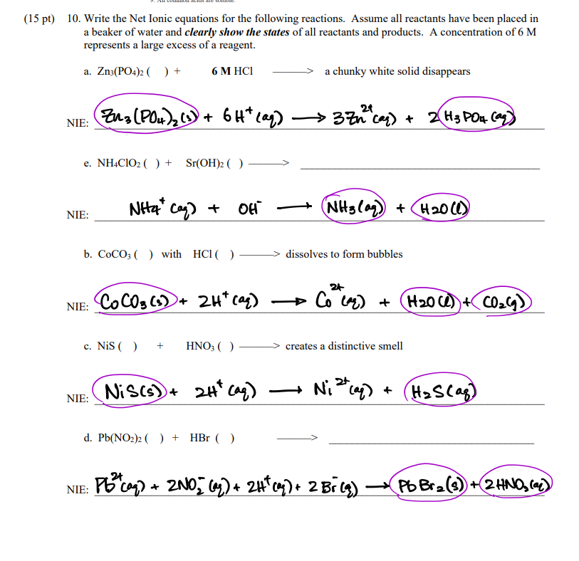 Solved 10. Write the Net Ionic equations for the following | Chegg.com