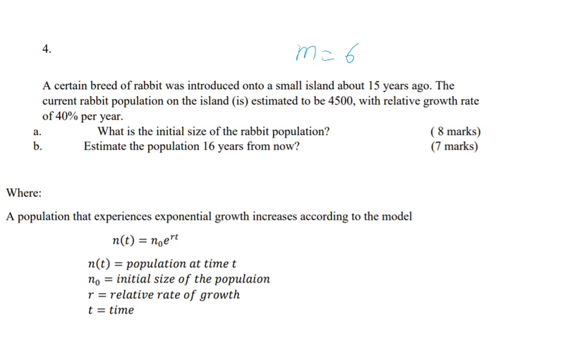 Solved 4. ma 6 A certain breed of rabbit was introduced onto | Chegg.com