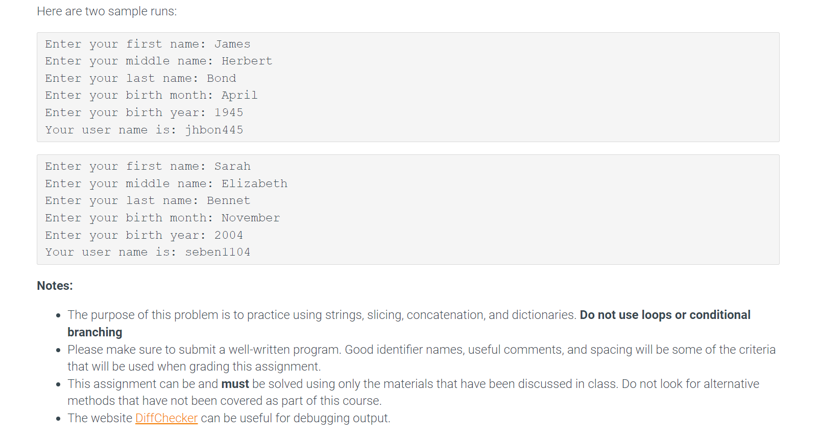 Solved Write a program that helps create user names for | Chegg.com