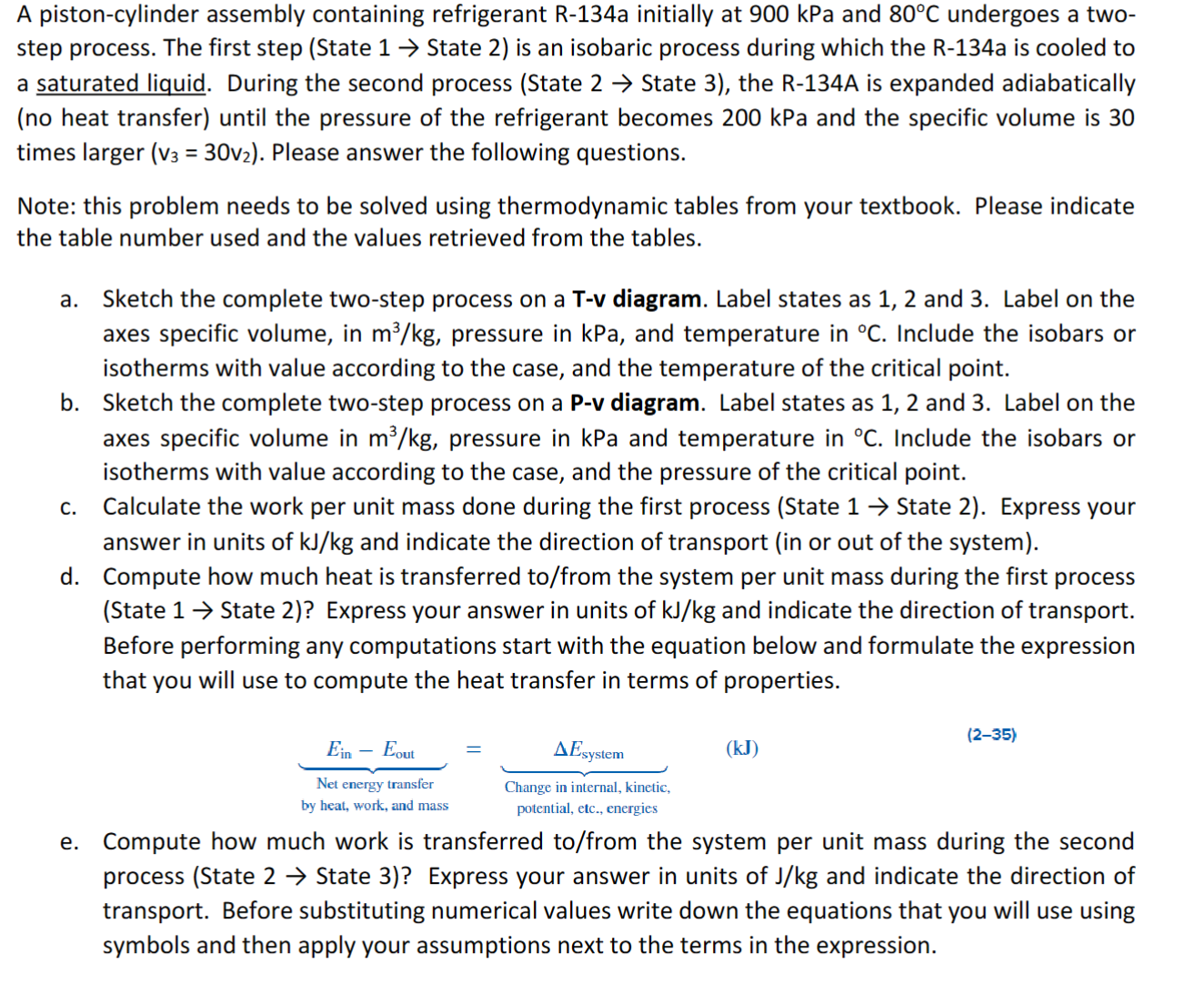 A pistoncylinder assembly containing refrigerant