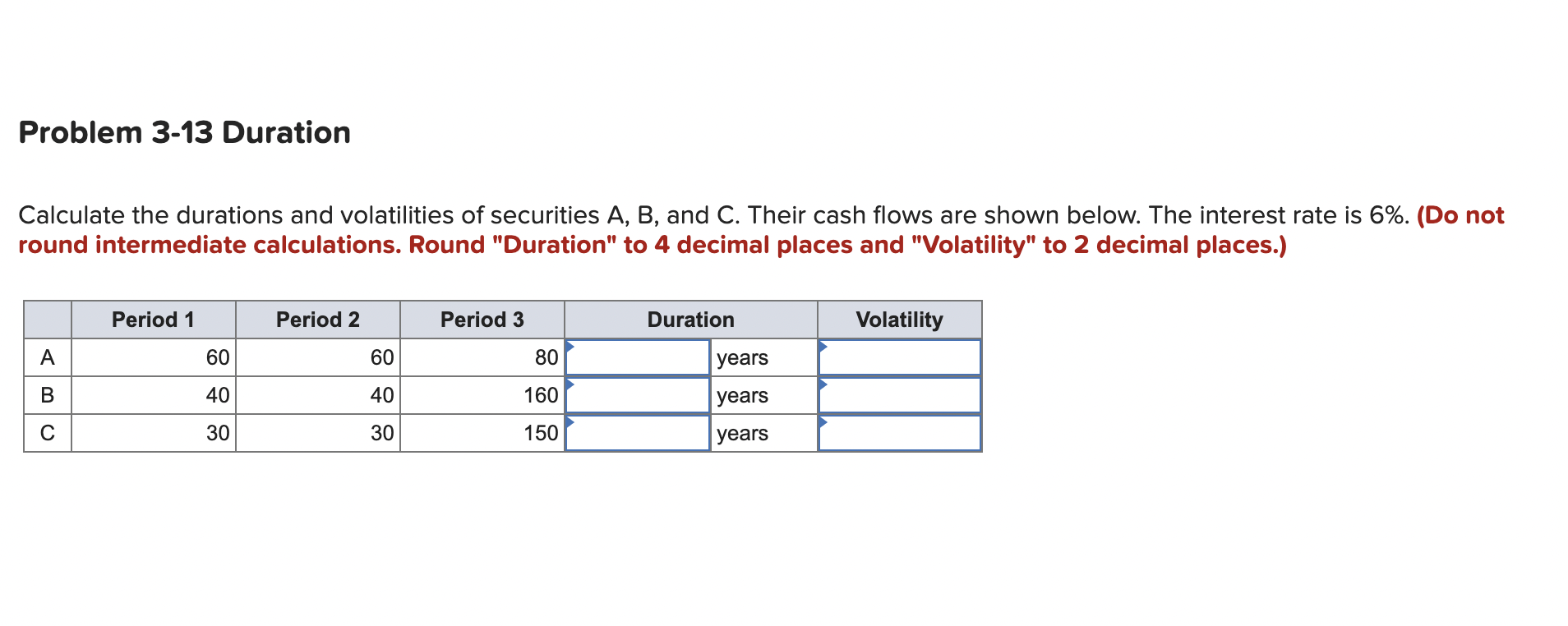 Solved Problem 3-13 Duration Calculate the durations and | Chegg.com
