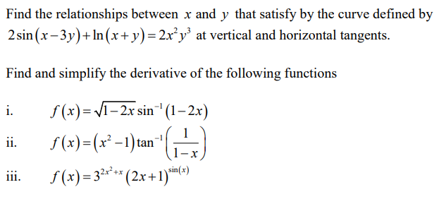 Solved Find the relationships between x and y that satisfy | Chegg.com
