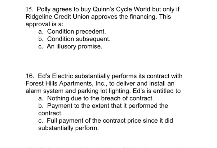 Solved 15. Polly agrees to buy Quinn s Cycle World but only