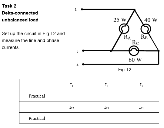 Solved Set up the circuit in Fig.T2 and measure the line and | Chegg.com