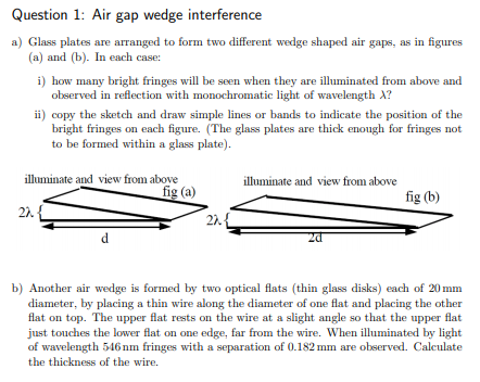 Solved Question 1: Air gap wedge interference a) Glass