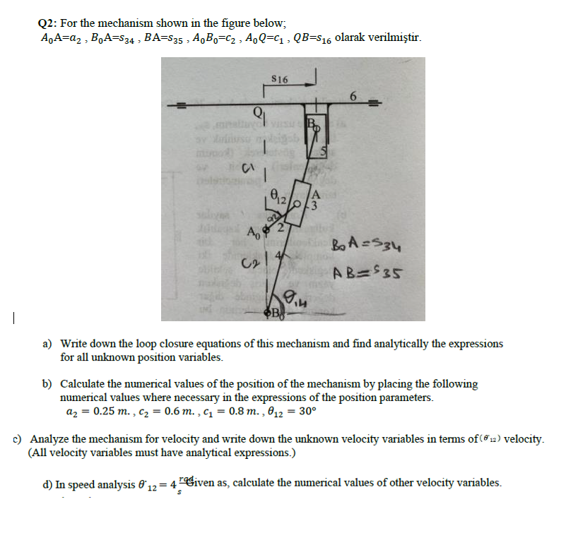 Q2 For The Mechanism Shown In The Figure Below Chegg Com