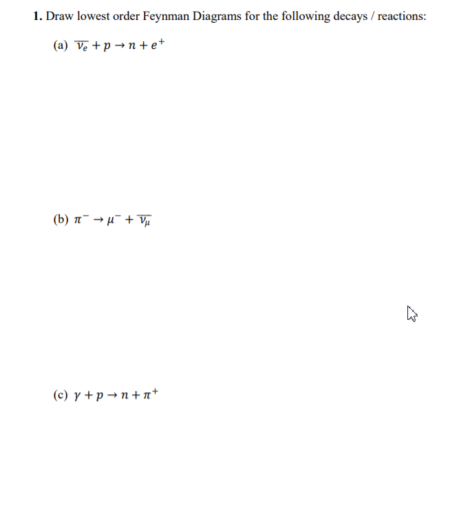 Solved 1. Draw lowest order Feynman Diagrams for the | Chegg.com