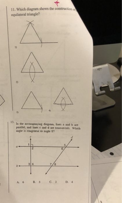 Solved 11. Which diagram shows the construction o | Chegg.com