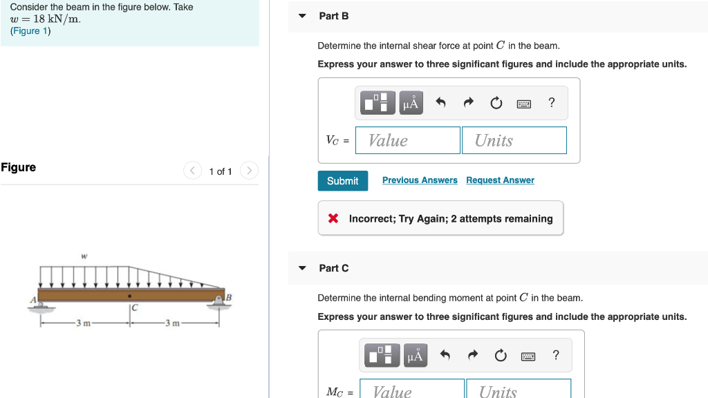 Solved Consider the beam in the figure below. Take w = 18 | Chegg.com