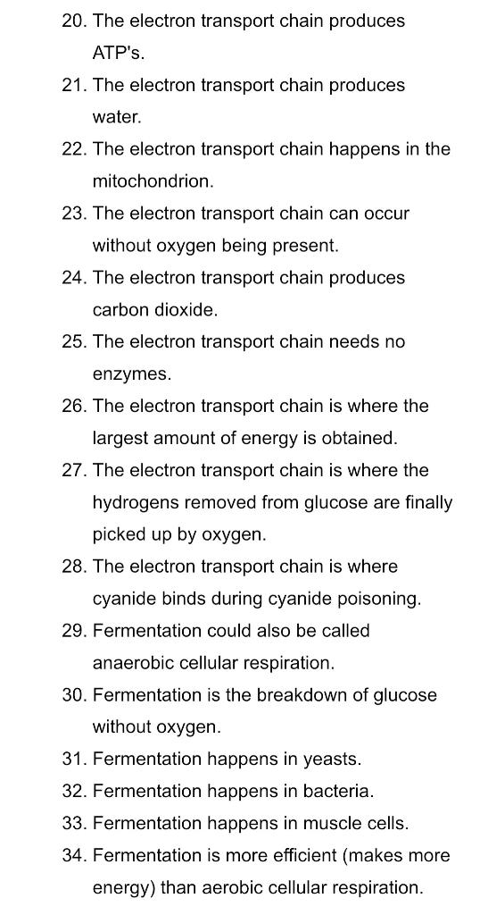 Solved CELLULAR RESPIRATION Answer by True(T) or False(F) 1.