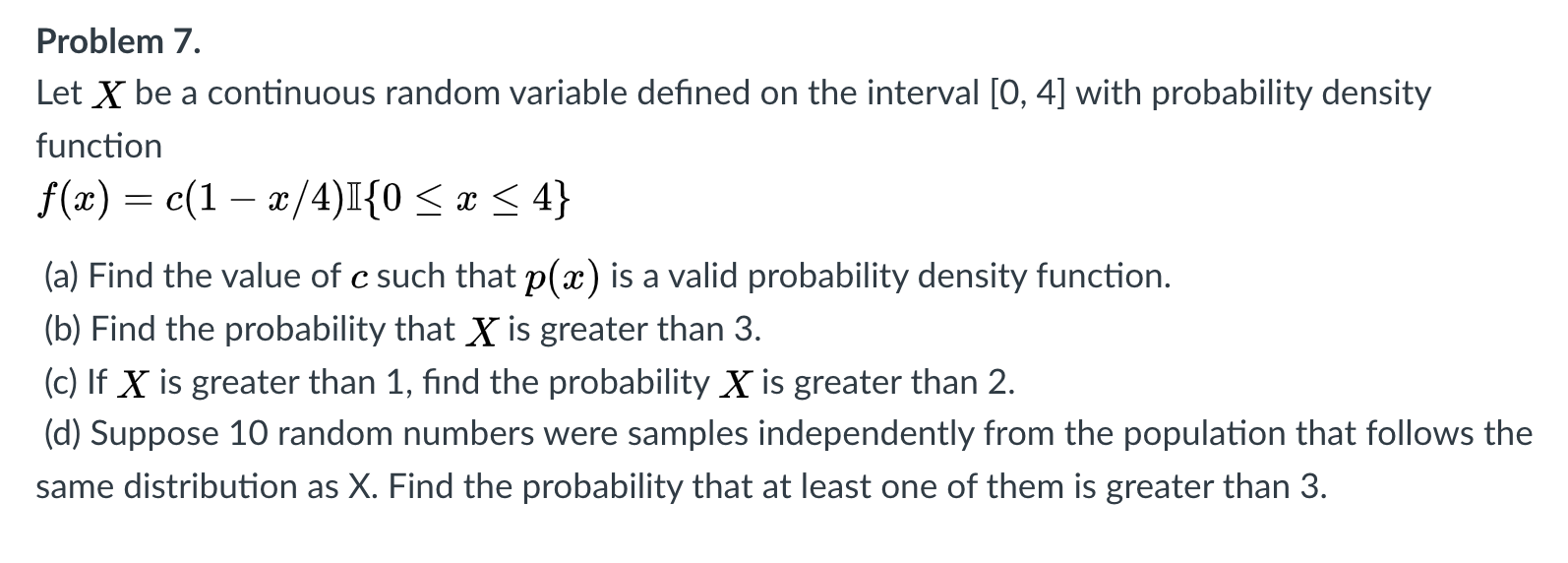 Solved a Problem 7. Let X be a continuous random variable | Chegg.com