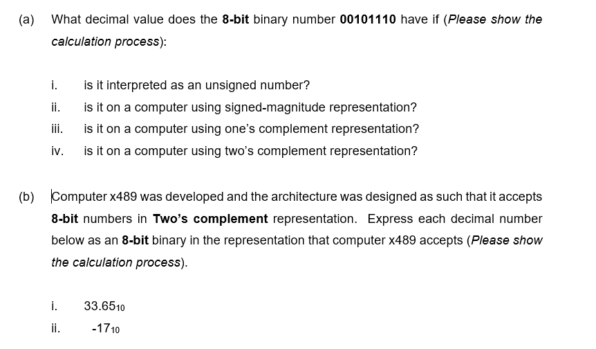 Solved (a) What Decimal Value Does The 8-bit Binary Number | Chegg.com