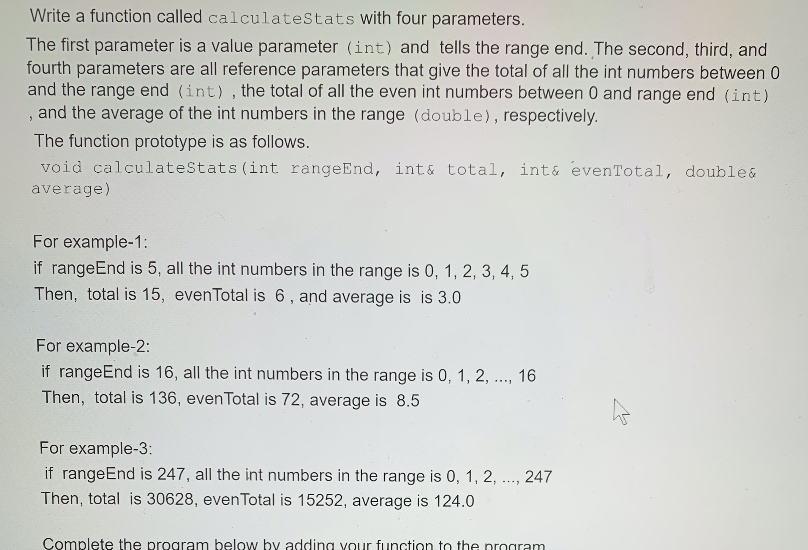 Solved Write a function called calculateStats with four | Chegg.com
