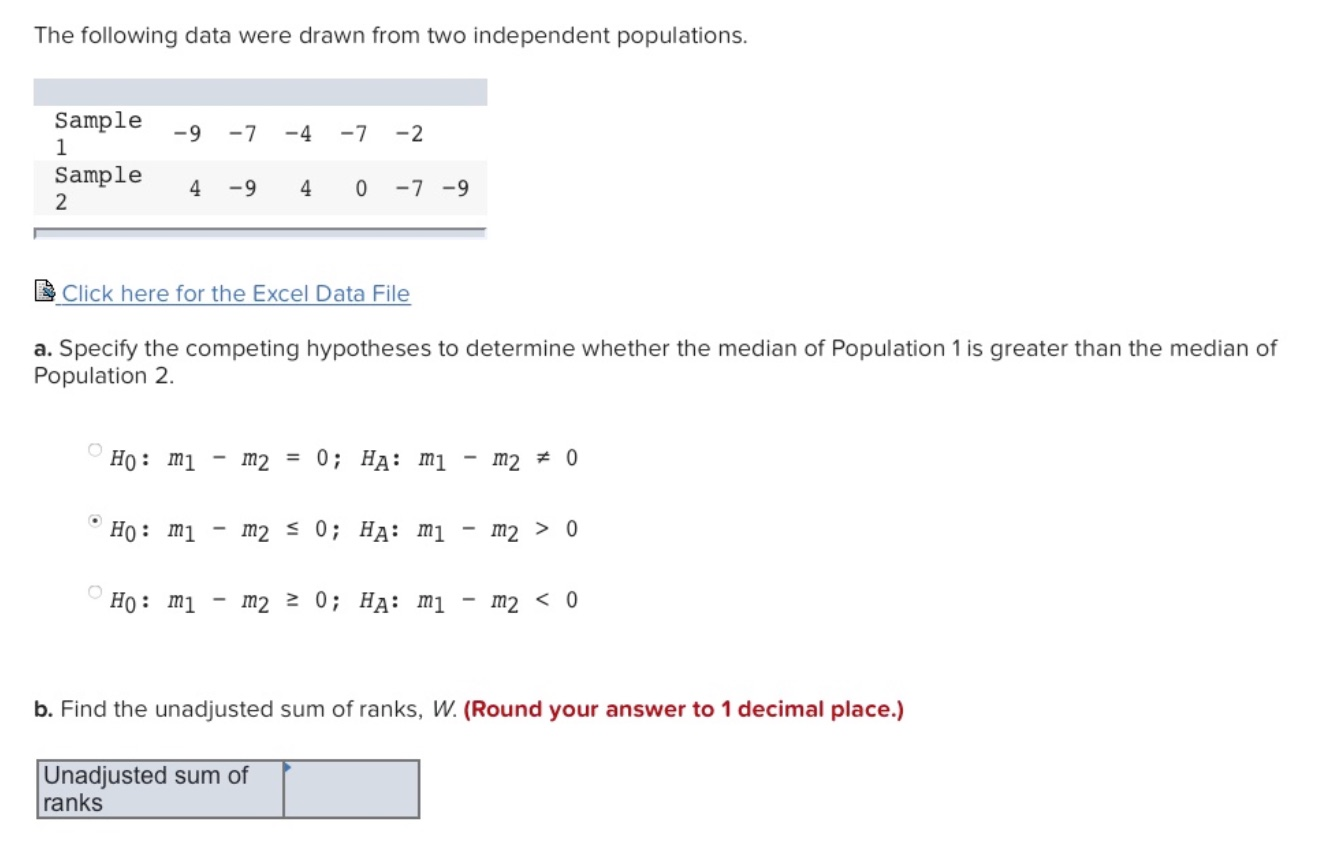 Solved The following data were drawn from two independent | Chegg.com