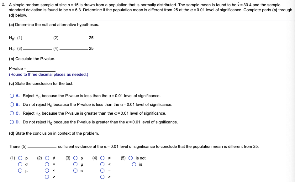 Solved 2. A simple random sample of size n= 15 is drawn from | Chegg.com