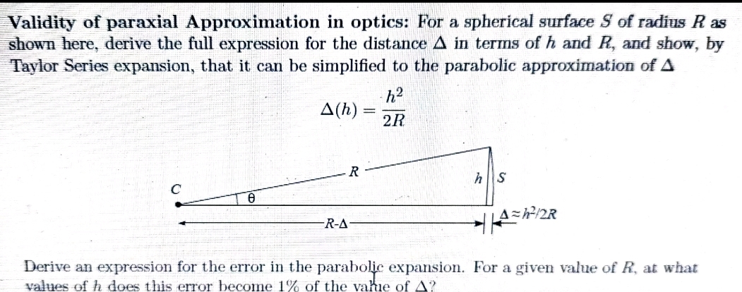 Solved Validity of paraxial Approximation in optics For a