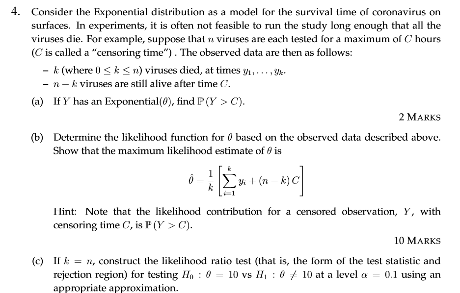 4. Consider the Exponential distribution as a model | Chegg.com