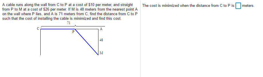 Solved A cable runs along the wall from C to P at a cost of