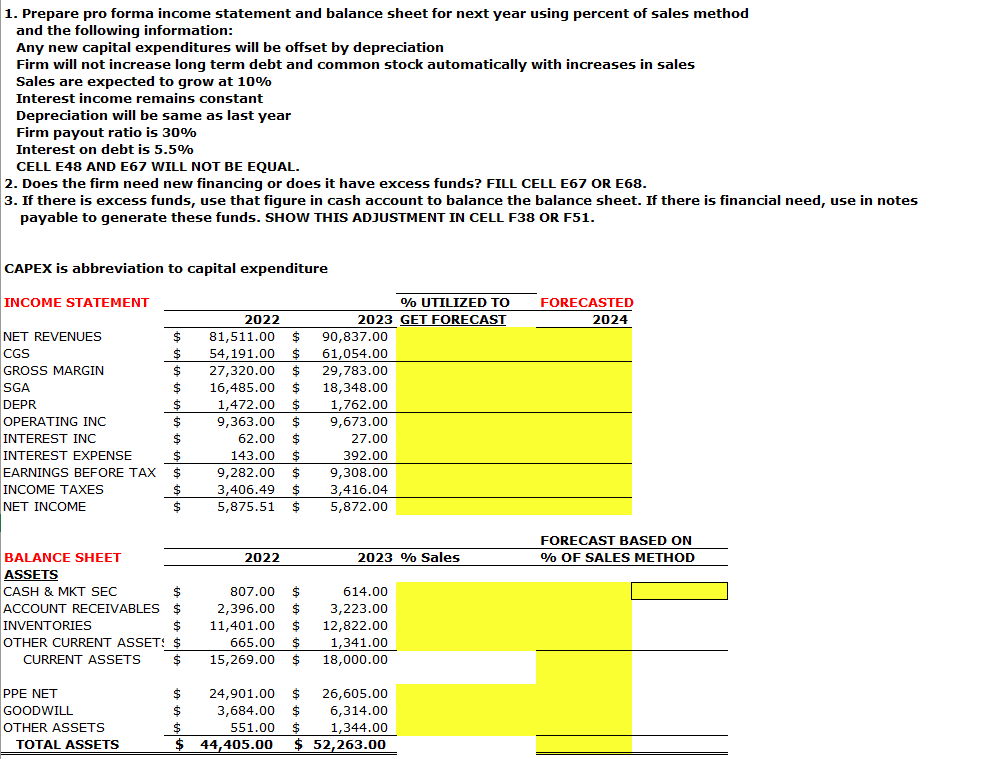 1 Prepare Pro Forma Income Statement And Balance