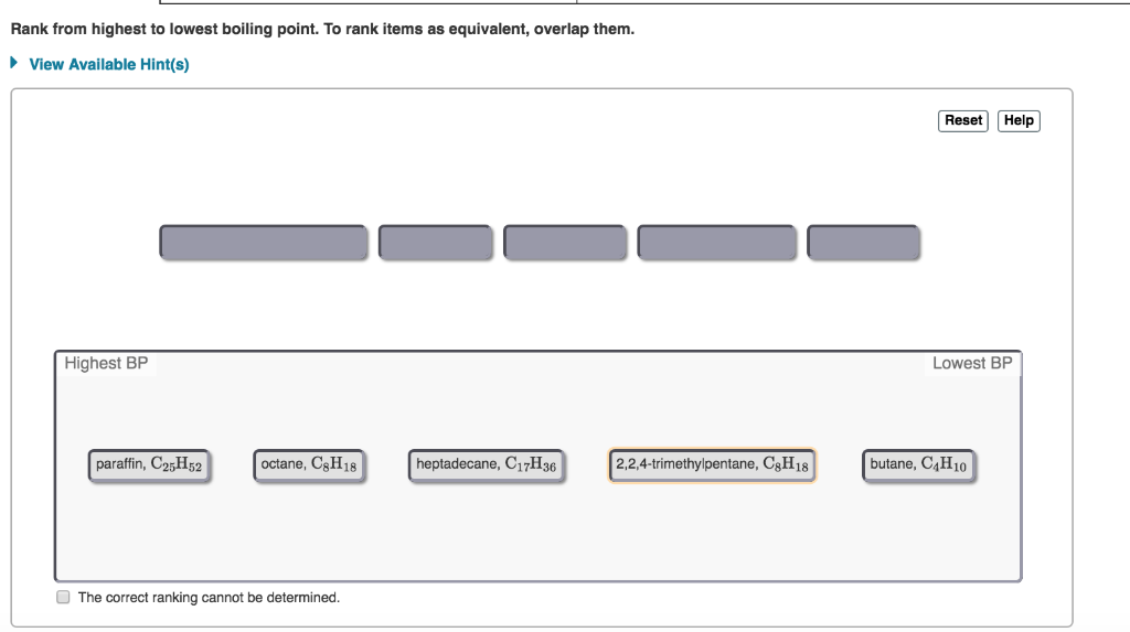 Solved Place these hydrocarbons in order of decreasing