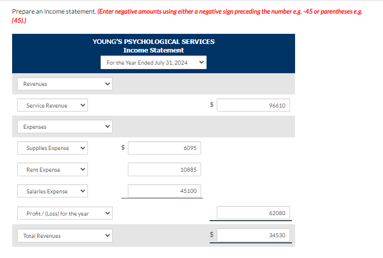 Solved Prepare an income statement. (Enter negative amounts | Chegg.com