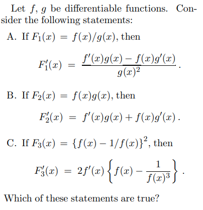 Solved Let f,g be differentiable functions. Consider the | Chegg.com