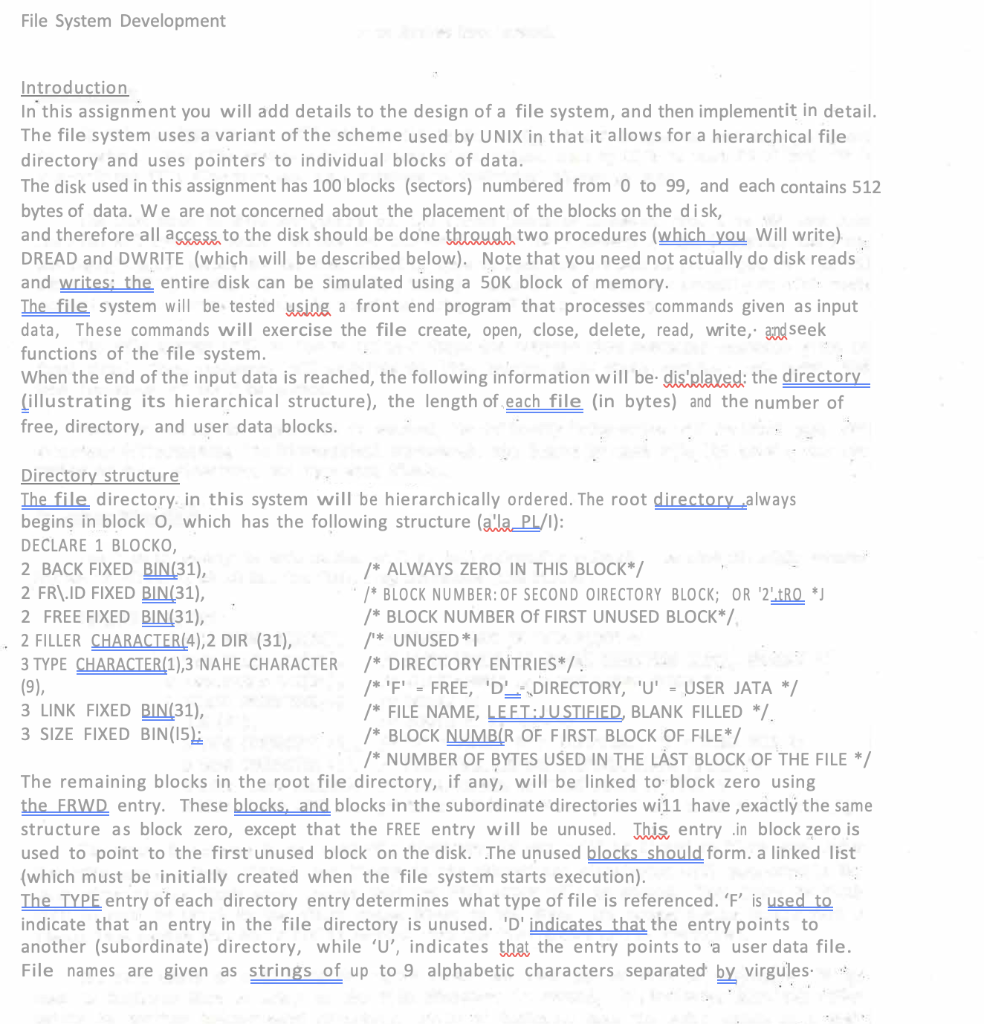 Solved File System Development Introduction In this | Chegg.com