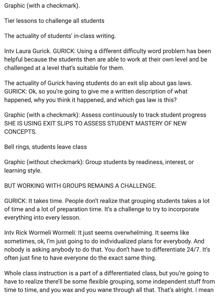 Graphic (with a checkmark).
Tier lessons to challenge all students
The actuality of students in-class writing.
Intv Laura Gu