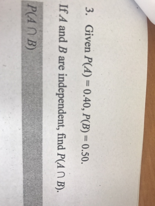 Solved 3. Given P(A) = 0.40, P(B) = 0.50. If A And B Are | Chegg.com