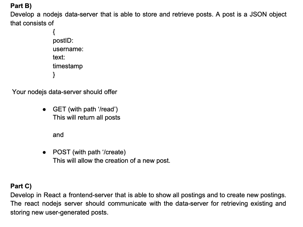 Part B) Develop a nodejs data-server that is able to | Chegg.com