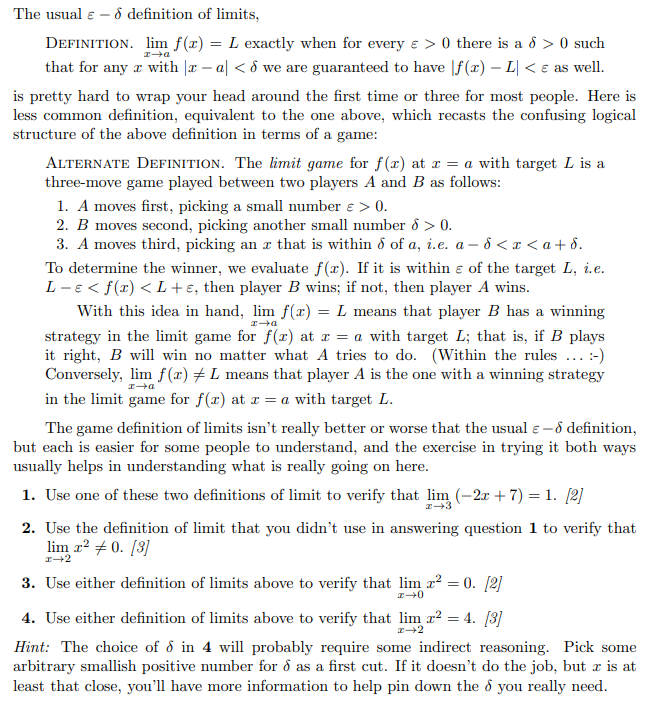 Solved 1a The Usual € - 8 Definition Of Limits, Definition. 