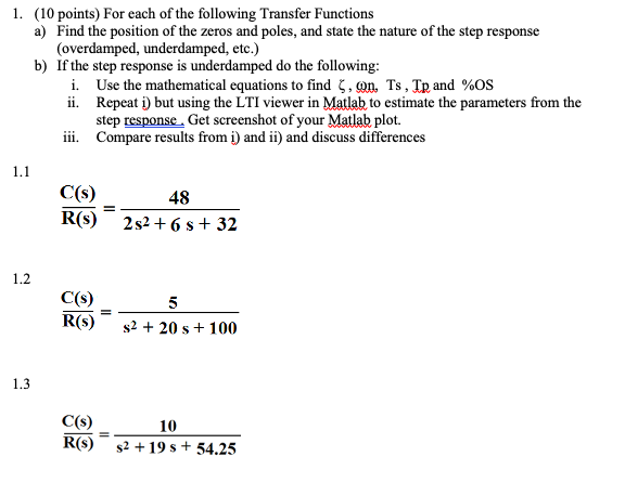 Solved 1. (10 points) For each of the following Transfer | Chegg.com