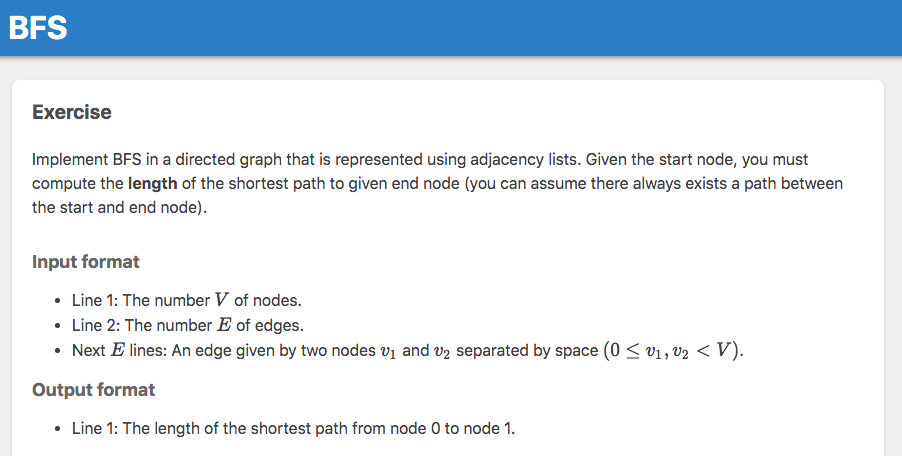BFS Exercise Implement BFS in a directed graph that | Chegg.com