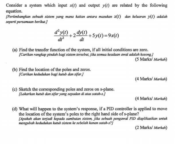 Solved Consider a system which input x(t) and output y(t) | Chegg.com