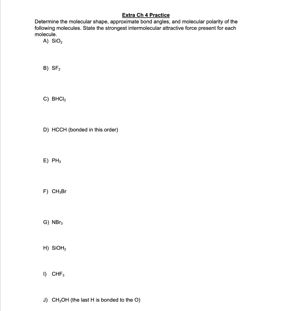 Solved Extra Ch 4 Practice Determine the molecular shape, | Chegg.com