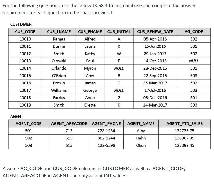 Solved For the following questions, use the below TCSS 445 | Chegg.com
